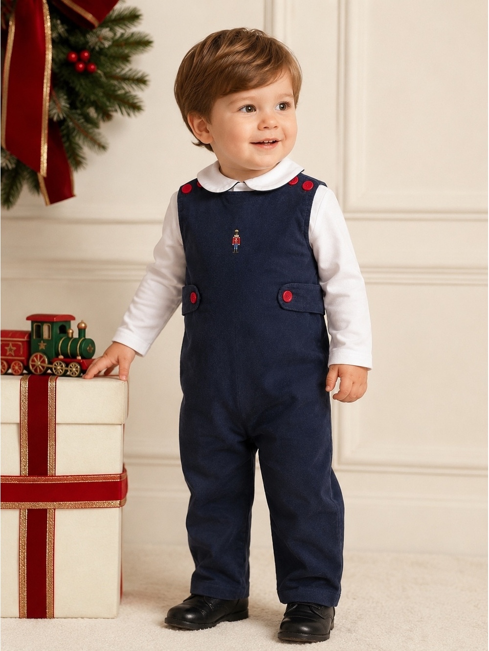 Edgehill Collection Nutcracker Longall Set Kids Navy Corduroy Size 24M NWT